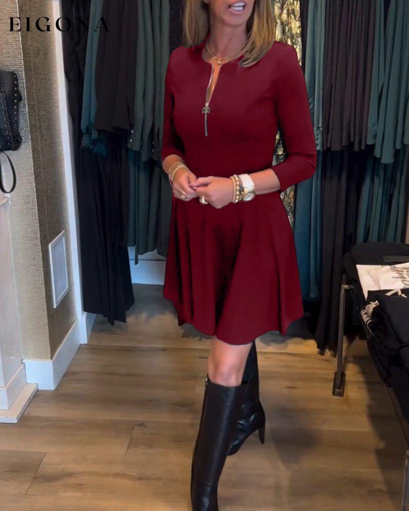 Solid color zipper elegant dress Burgundy 2023 f/w 23BF casual dresses Clothes discount Dresses elegant dresses spring