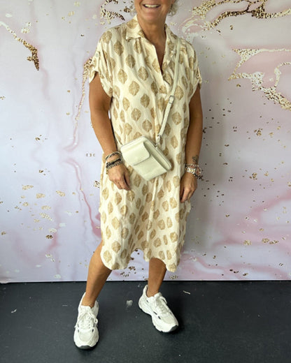 Lapel short sleeve loose dress