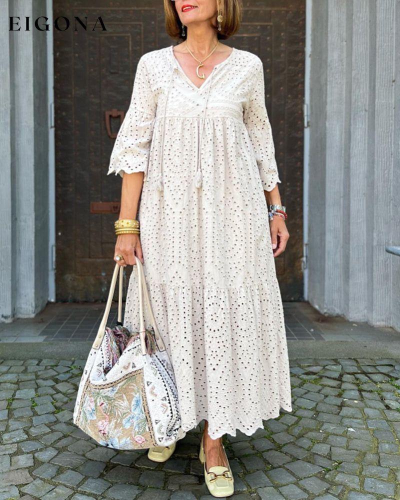 V neck lace dress White 23BF Casual Dresses Clothes Dresses Spring Summer