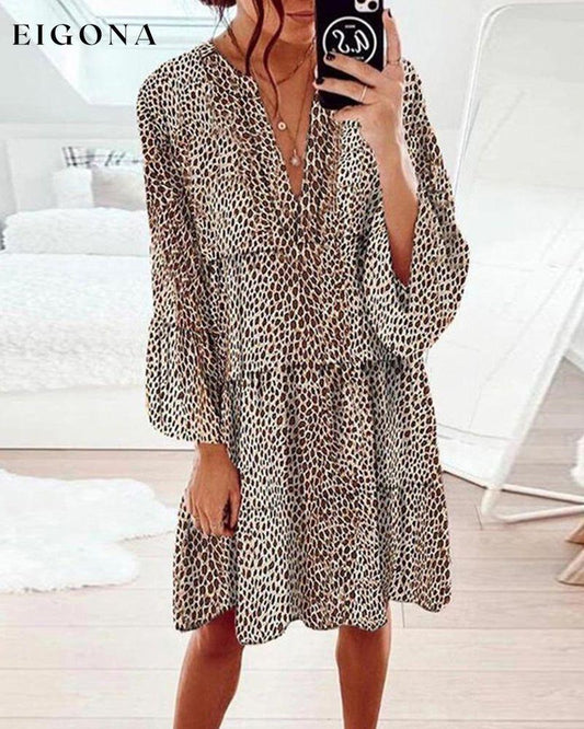 Leopard-print Knee Length Dress Leopard 23BF casual dresses Clothes Dresses Spring Summer
