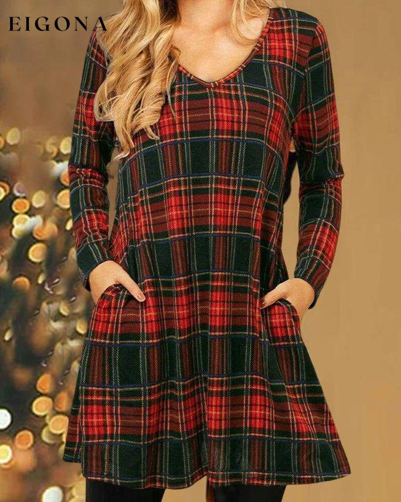 Christmas Checkered Print Loose Dress Red 2023 F/W 23BF casual dresses christmas Clothes Dresses Spring