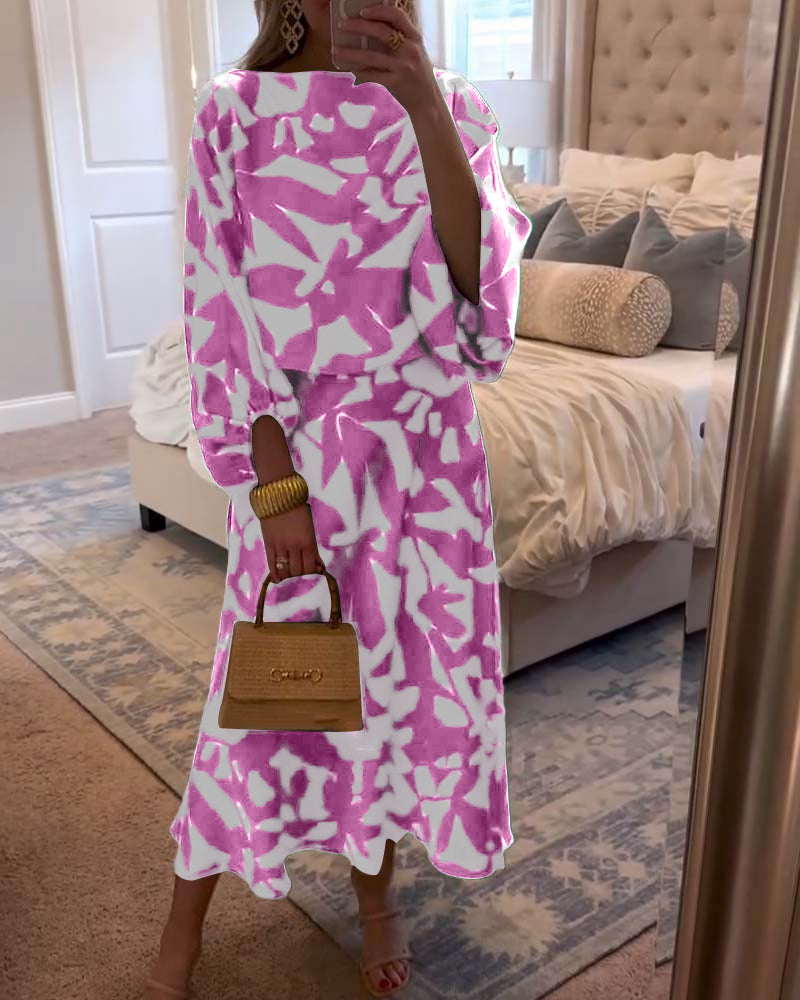 Completo abito casual con maniche a lanterna stampate e temperamento