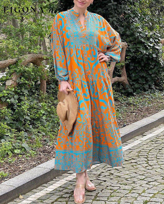 Premium printed casual long dress Orange 23BF Casual Dresses Clothes Dresses Spring Summer