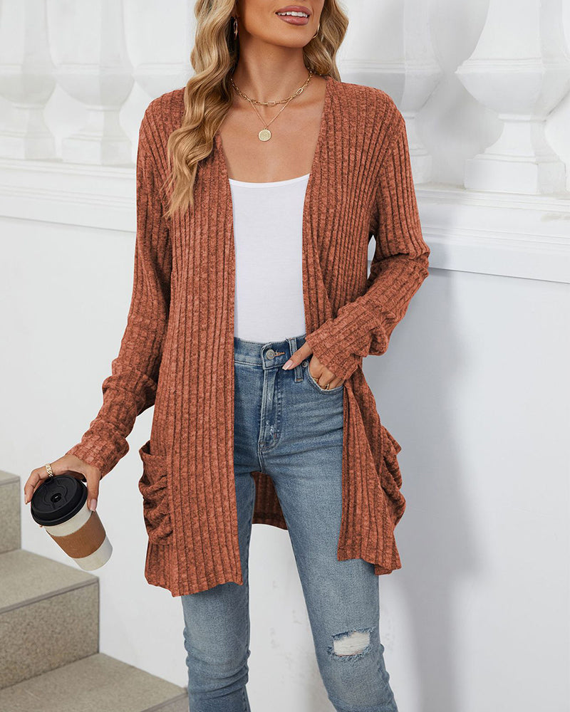 Casual solid color pocket long sleeve cardigan 2024 f/w cardigans spring