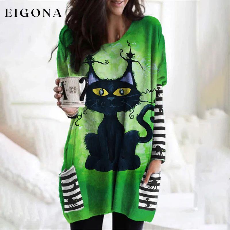 Cat Print Halloween Shirt Dress best Best Sellings casual dresses clothes Plus Size Sale short dresses Topseller