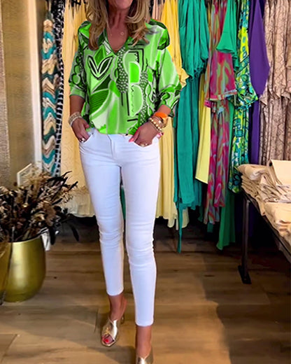 Blusa Estampada Solta Manga Longa