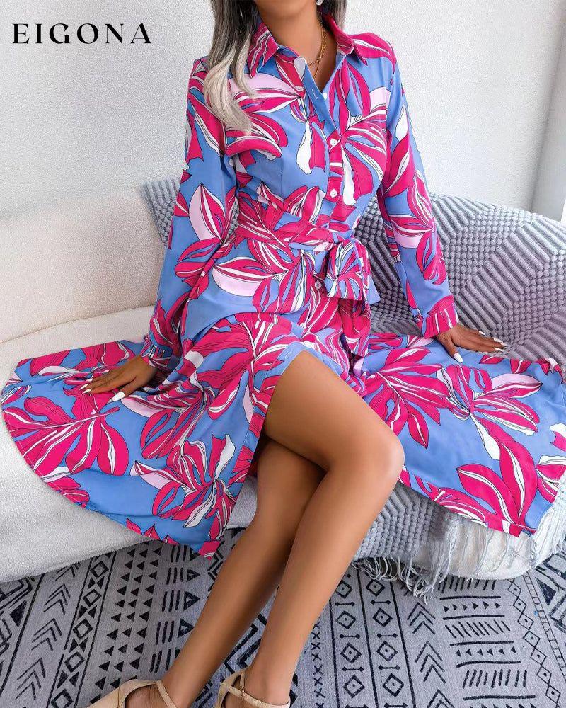 Contrasting floral print lapel shirt dress 23BF Casual Dresses Clothes Dresses Spring Summer