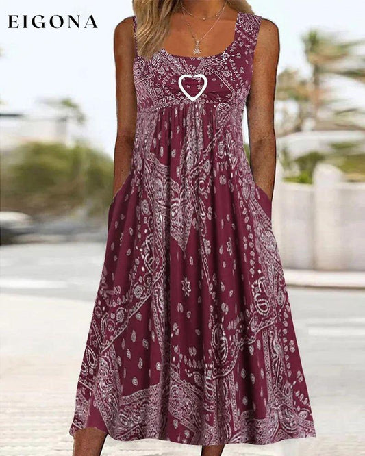 Printed sleeveless dress Burgundy 23BF Casual Dresses Clothes Dresses Spring Summer