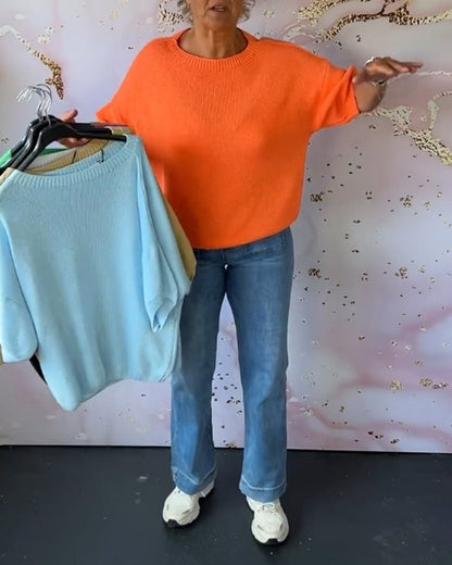 Casual loose solid color round neck pullover