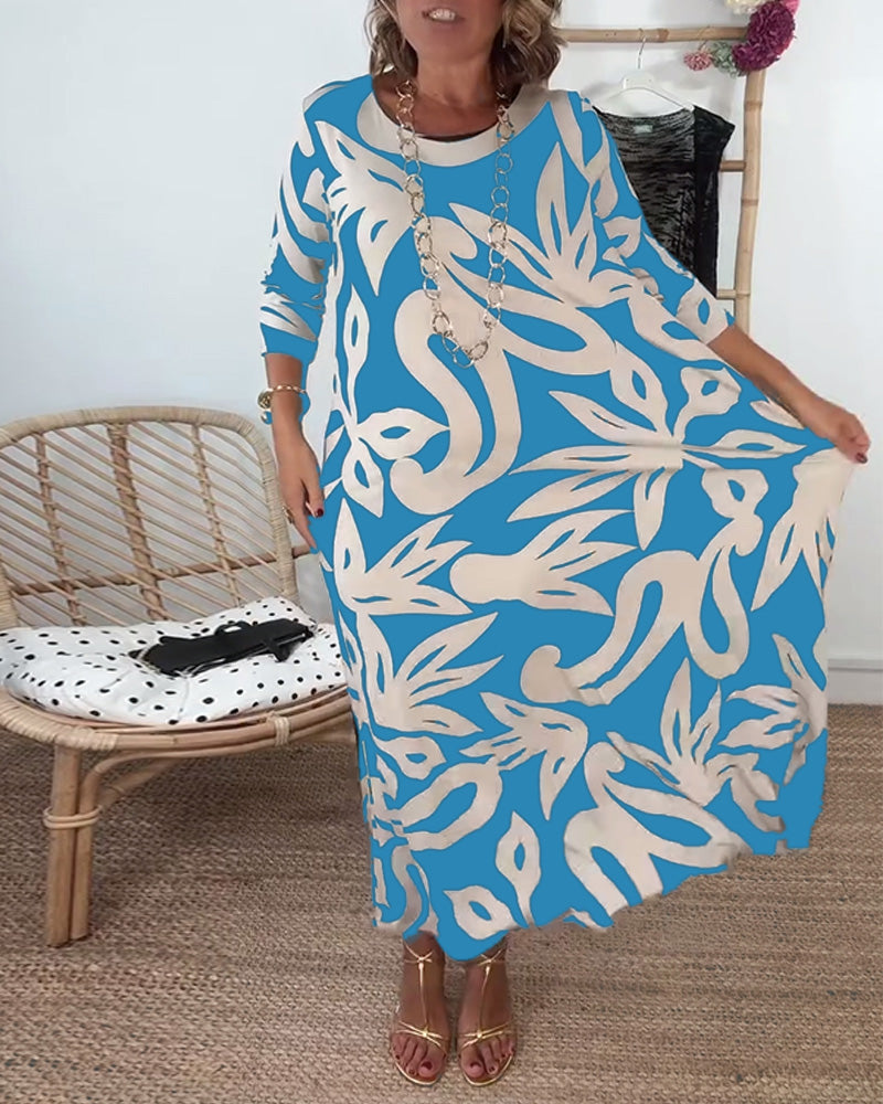 Abito stampato a maniche lunghe con scollo tondo