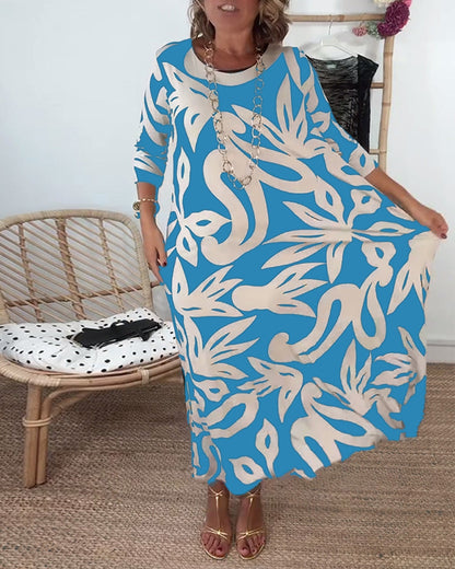 Abito stampato a maniche lunghe con scollo tondo