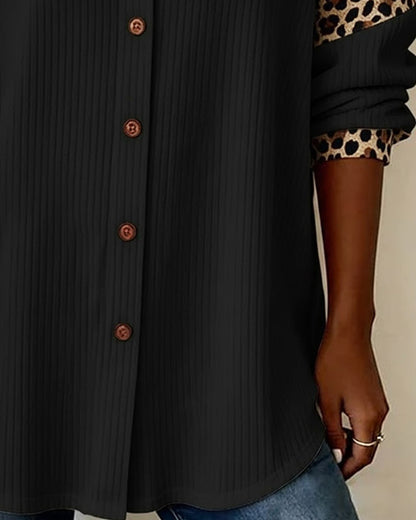 Lapel Button-Down Leopard Print Shirt
