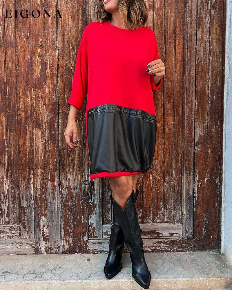 Leather paneled long-sleeved dress Red 2023 F/W 23BF Casual Dresses Clothes Dresses