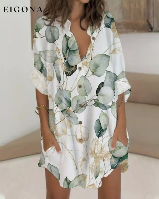 Printed button long sleeve pocket dress Green 23BF Casual Dresses Clothes Dresses Spring Summer