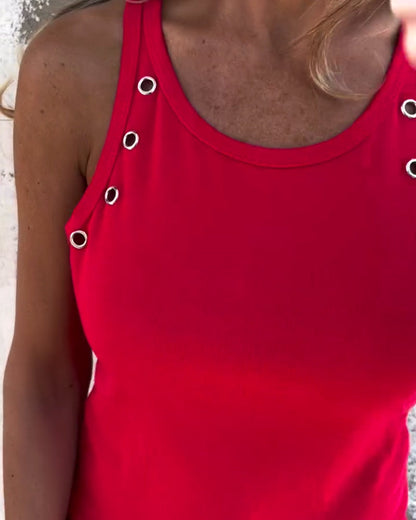 Crew Neck Hollow Tank Top