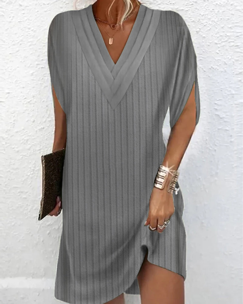 Casual solid color slit sleeves V-neck dress casual dresses spring summer