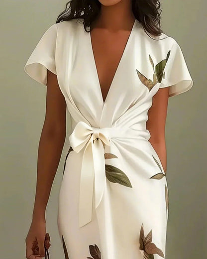 Deep V Strappy Waist-Cinching Dress