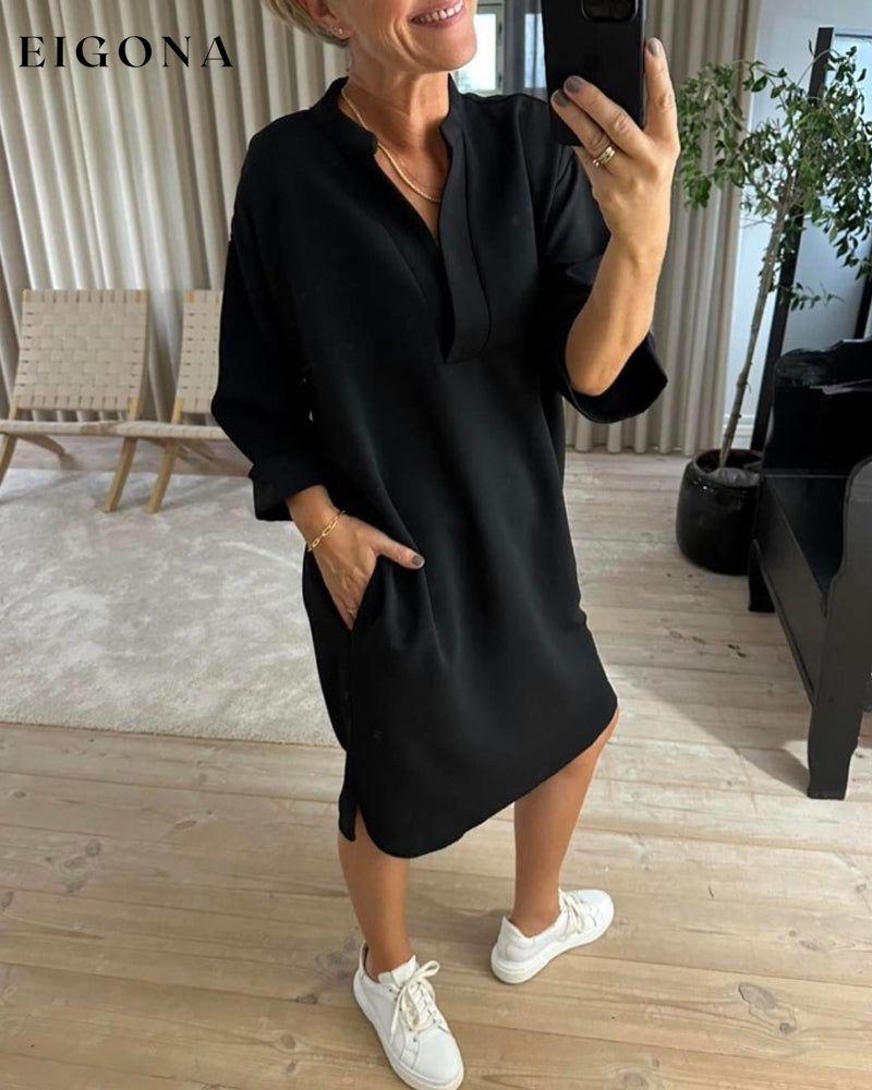 V-neck pocket Shift Solid Color dress 2023 f/w 23BF casual dresses Clothes Dresses spring