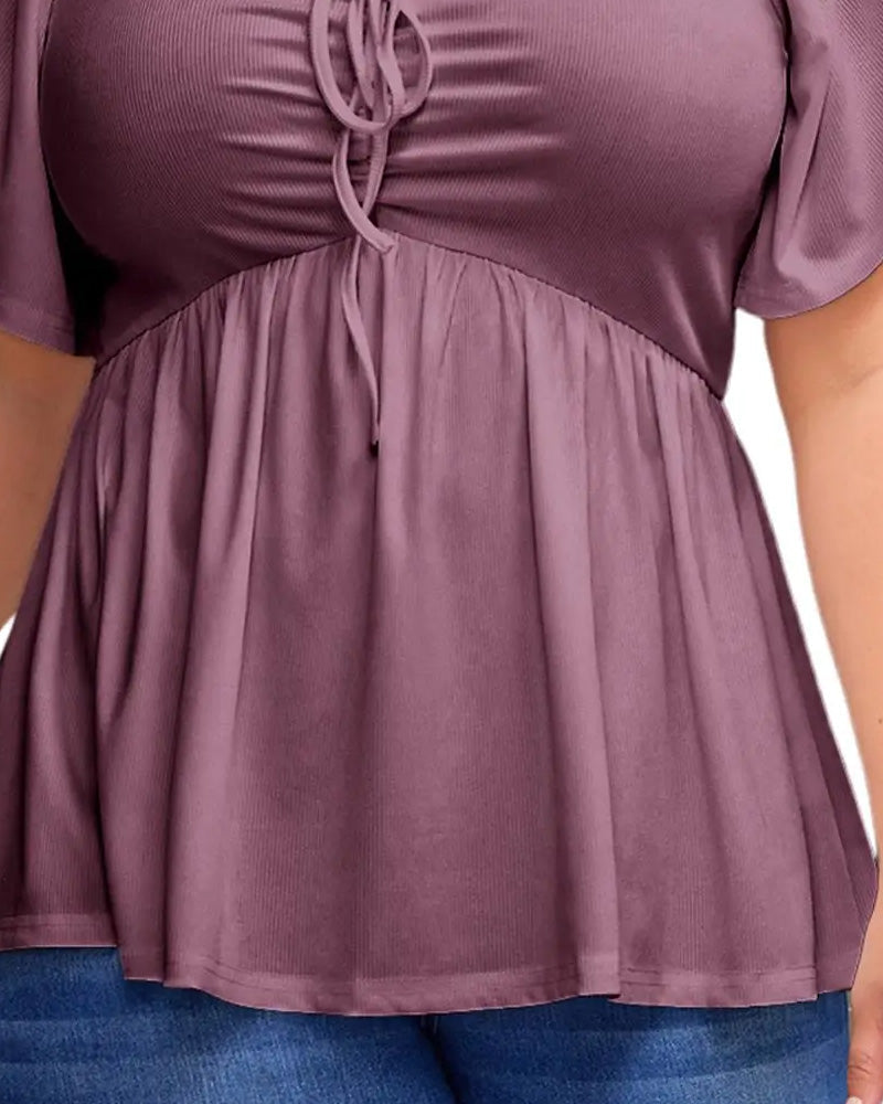 Large Size Square Neck Bubble Sleeve T-Shirt