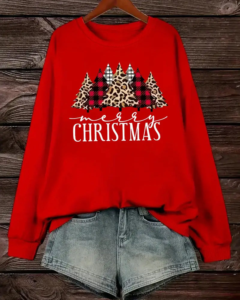 Christmas tree print crew neck sweatshirt 2024 f/w christmas spring sweatshirts