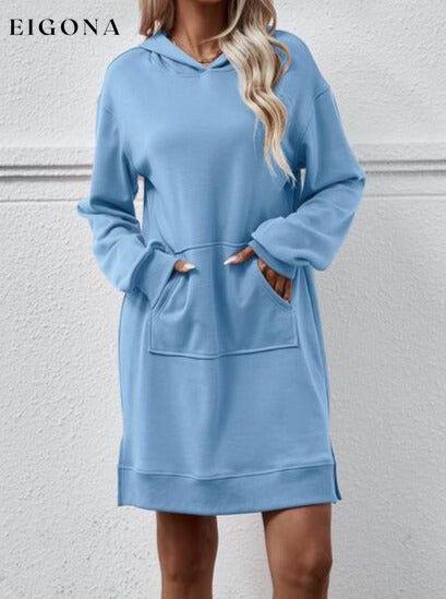 Slit Long Sleeve Hooded Dress with Pocket Changeable clothes Ship From Overseas