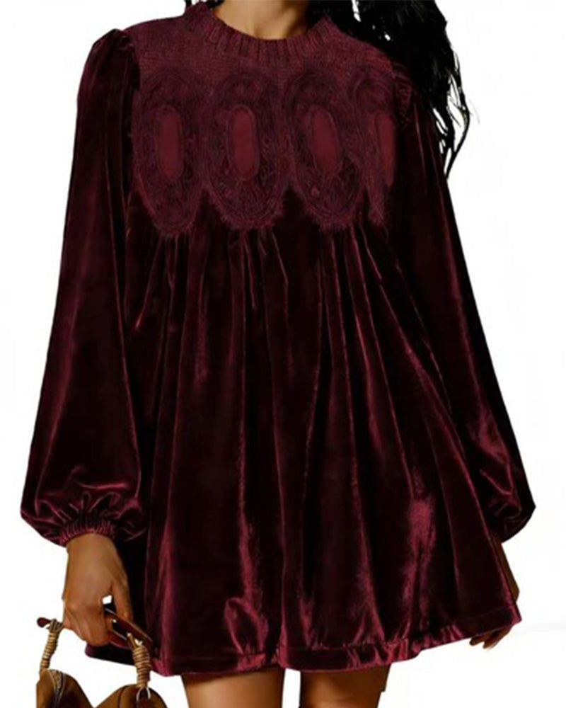 Vintage-Inspired Lace Panel Tunic Dress