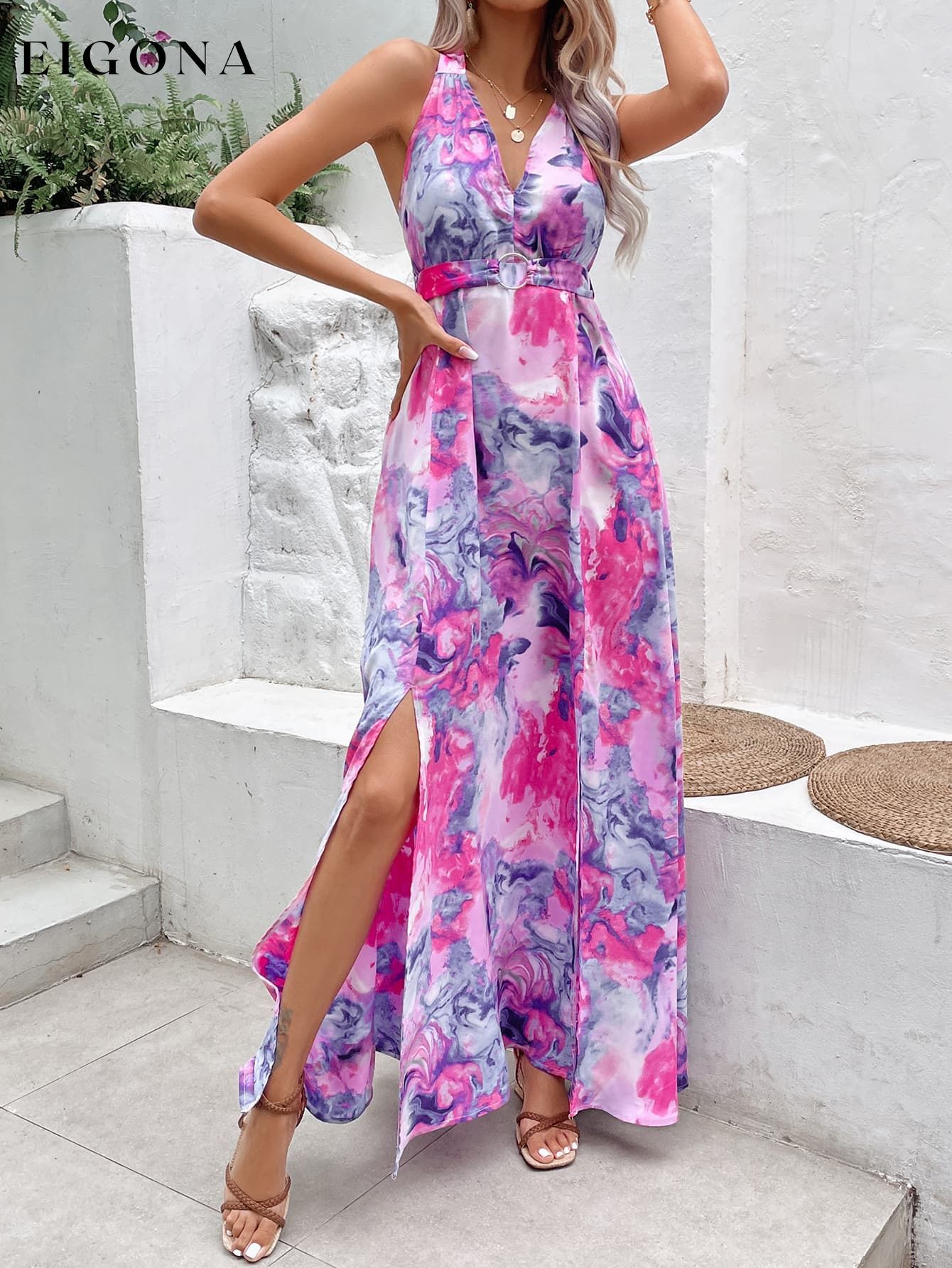 Printed Open Back Slit Sleeveless Dress clothes dress dresses formal dress formal dresses HS maxi dress maxi dresses Ship From Overseas