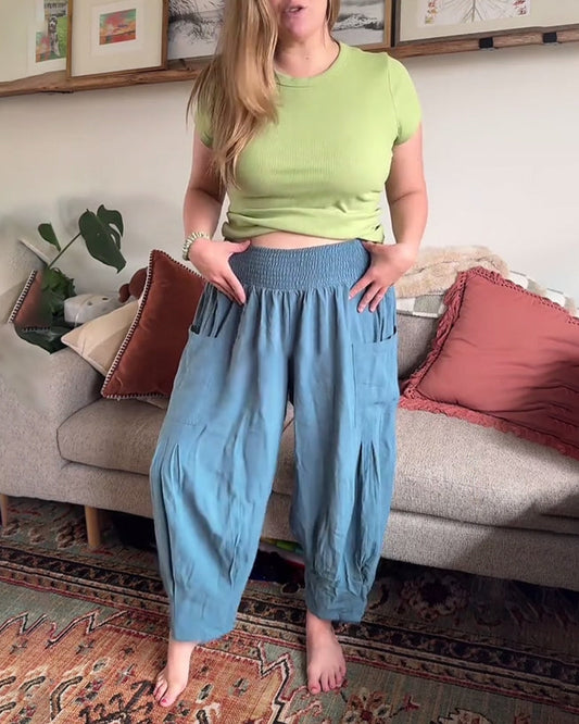 Elastic-Waist Wide-Leg Balloon Pants