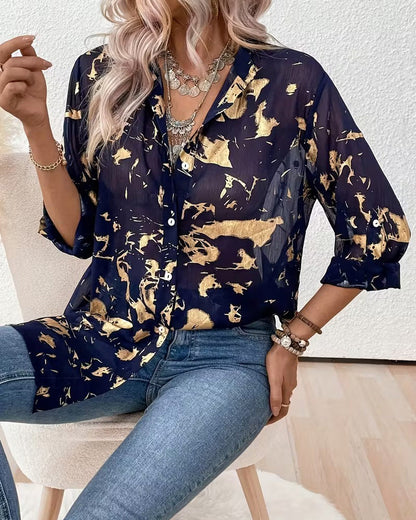 Long-Sleeved Printed Fashionable Casual Shirt