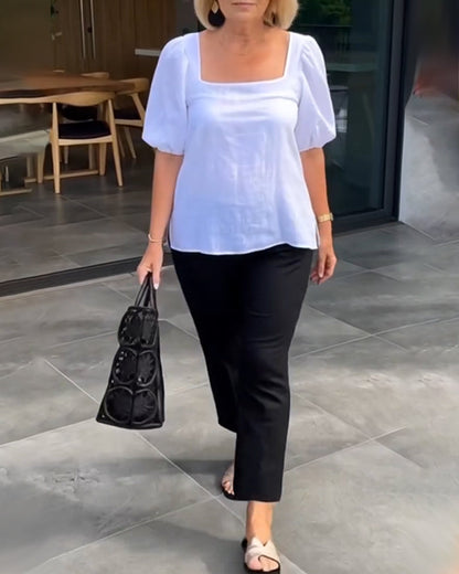 Square Neck Casual Puff Sleeve Blouse