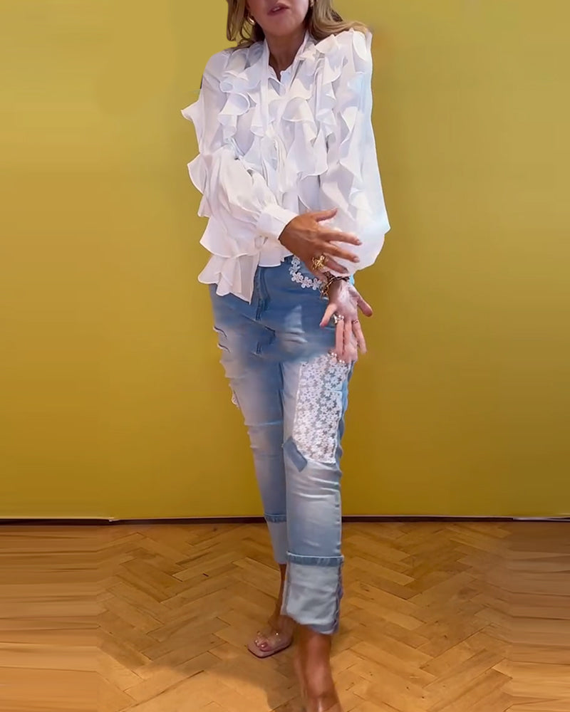 Ruffled French Long Sleeve Blouse