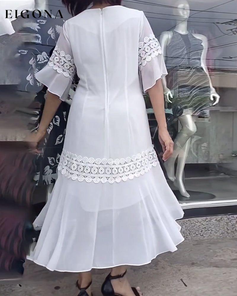 Elegant solid color half sleeve round neck dress Casual Dresses Spring Summer