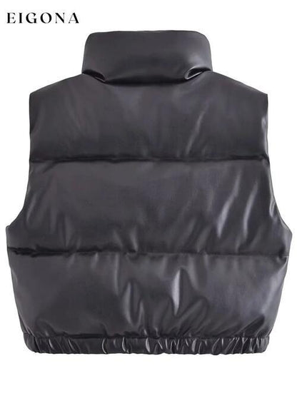 PU Leather Zip Up Drawstring Vest clothes K&BZ Ship From Overseas