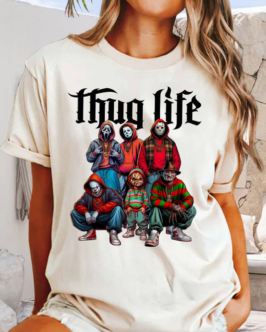 Thug life character letter print t-shirt 2024 f/w halloween spring summer t-shirts