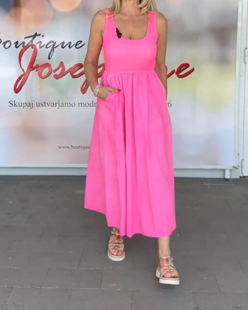 Sleeveless Waist-Hugging A-Line Dress