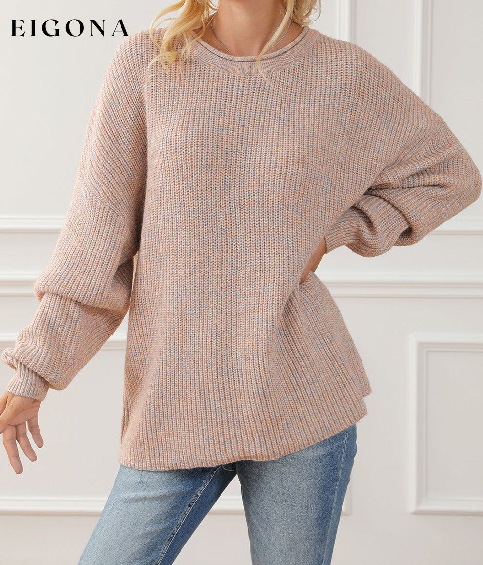 Multicolor Rolled Round Neck Drop Shoulder Sweater All In Stock clothes Color Pink Occasion Daily Print Solid Color Season Fall & Autumn Style Casual Sweater sweaters Sweatshirt