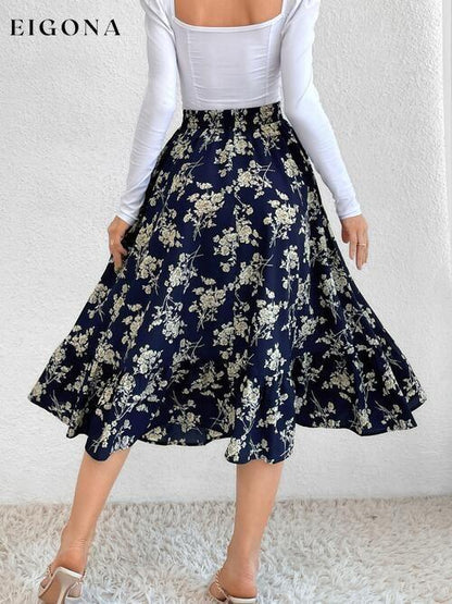 Printed Ruffle Hem Midi Skirt bottoms clothes midi skirts Ship From Overseas skirt skirts Women's Bottoms Y@X@N@H