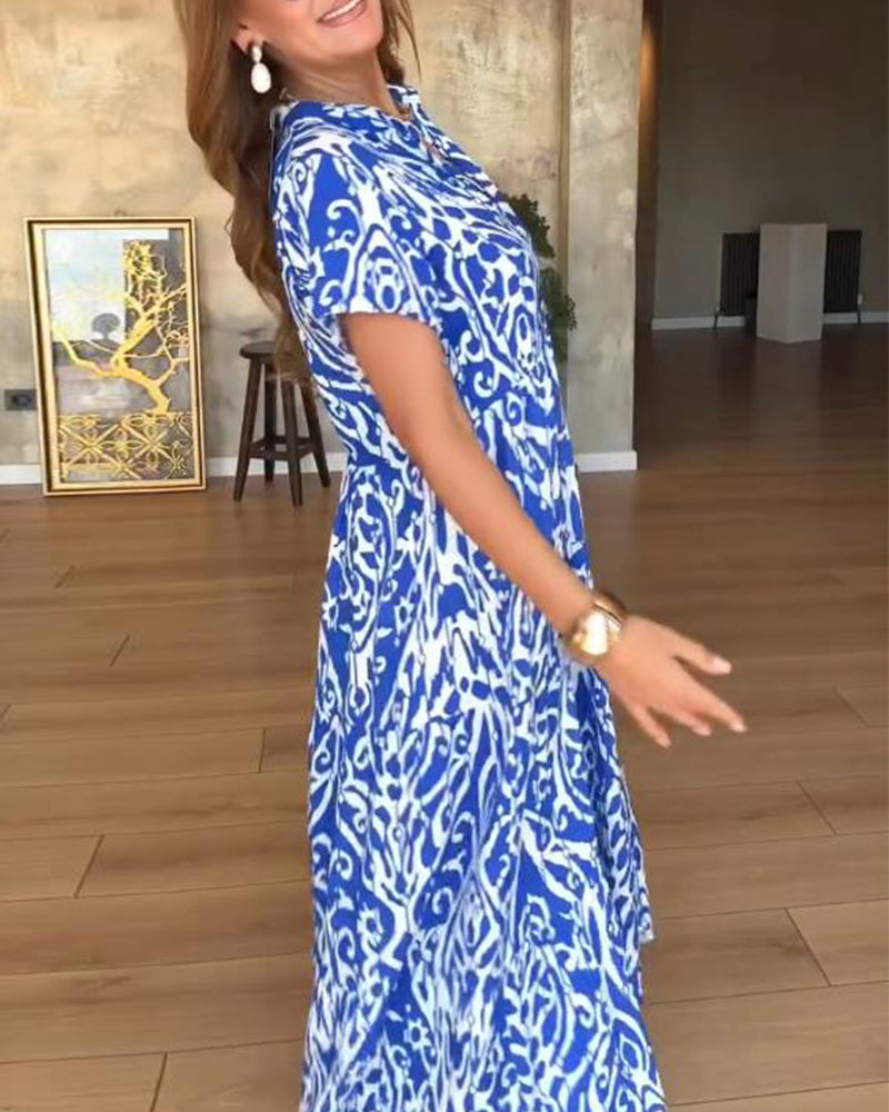 Short-Sleeved Printed Fashion Dress