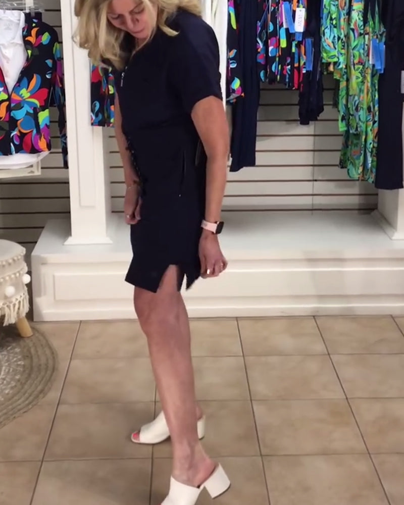 Abito polo sportivo con coulisse e mezza zip