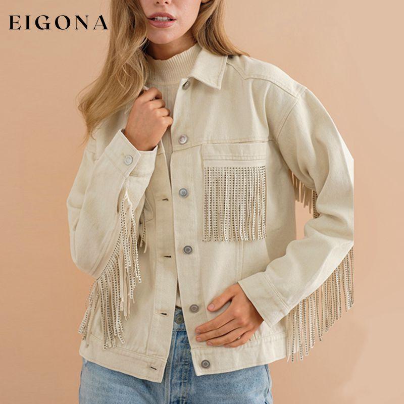 Fringe Detail Dropped Shoulder Denim Jacket clothes DE.O.Z.X Ship From Overseas Shipping Delay 09/29/2023 - 10/06/2023 trend