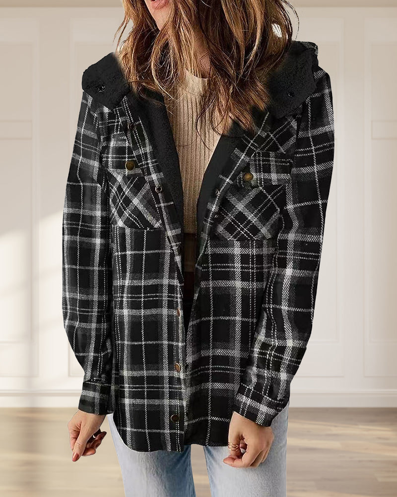 Casual check hooded button jacket 2024 f/w jackets