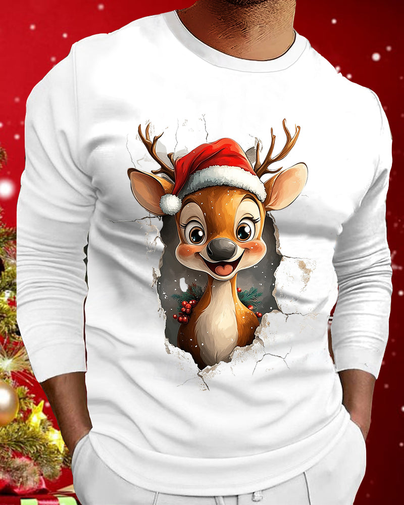 Men's Christmas elk Printed Long Sleeve Top blouses & shirts man chrismas