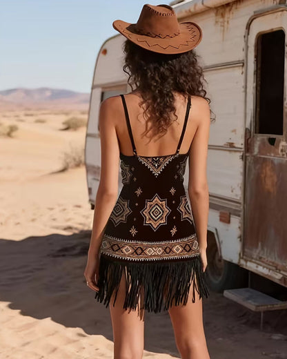 Fringed V-Neck Slip Dress