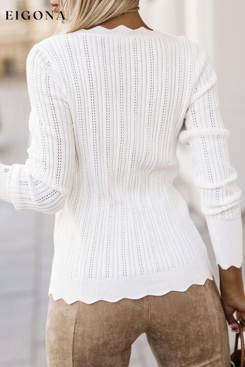 Eyelet Buttoned Long Sleeve Knit Top clothes Ship From Overseas SYNZ