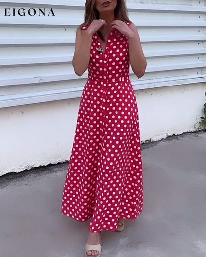 Lapel sleeveless polka-dot dress casual dresses summer vacation dresses