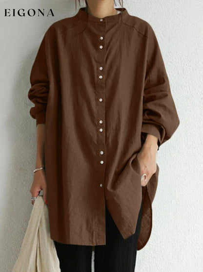 Women's Cotton Linen Stand Collar Loose Long Shirt cotton linens