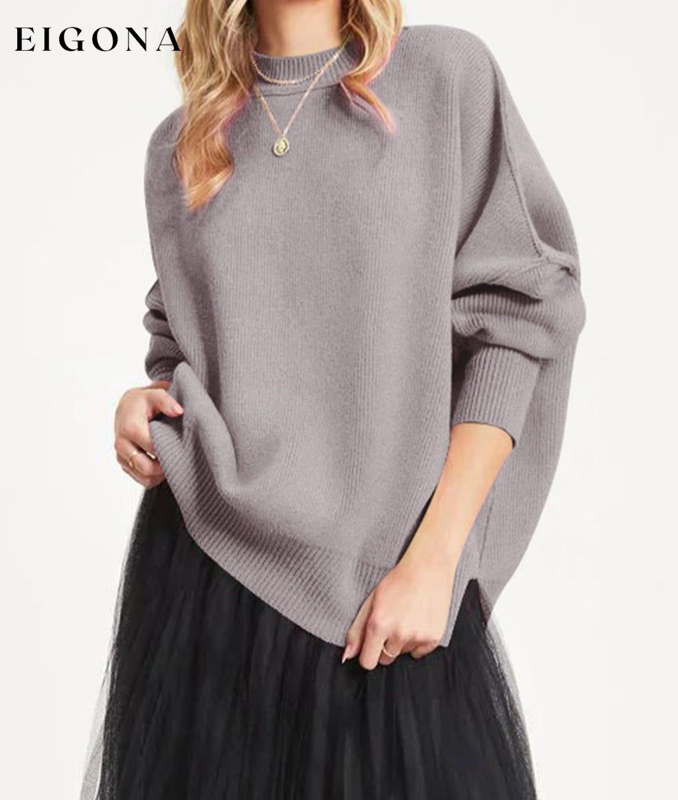 Gray Oversized Drop Shoulder Bubble Sleeve Pullover Sweater All In Stock clothes Occasion Daily Print Solid Color Season Winter Style Casual sweater sweaters Sweatshirt