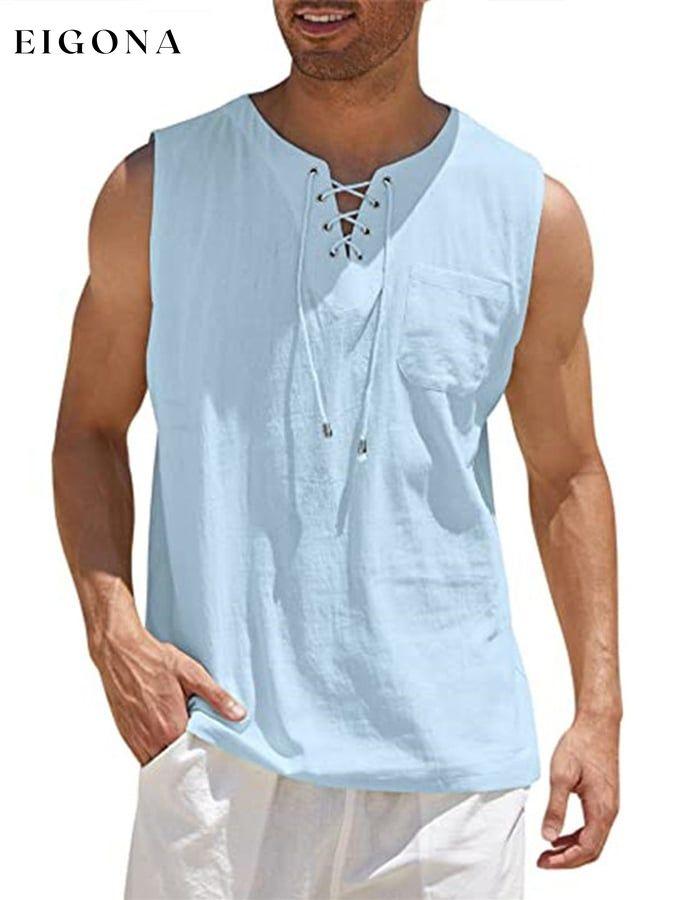 Men's Casual Cotton Linen Solid Color Hooded Lace Up Vest men s linens