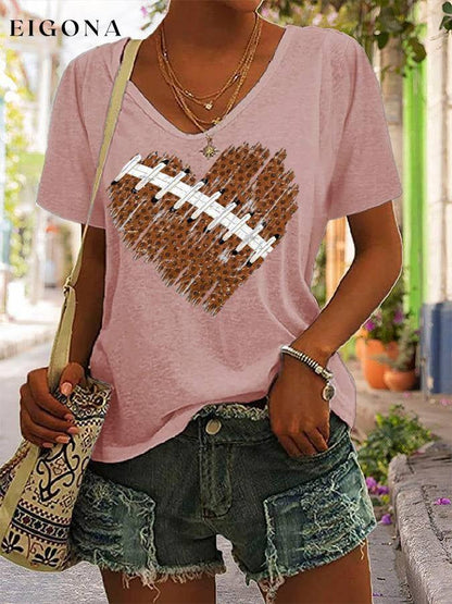 Women's Football Heart Print Casual V-Neck Tee ball print