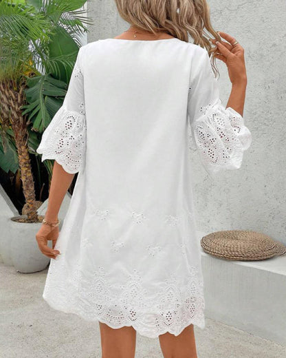 Hollow Lace Five-Point Sleeve Dress